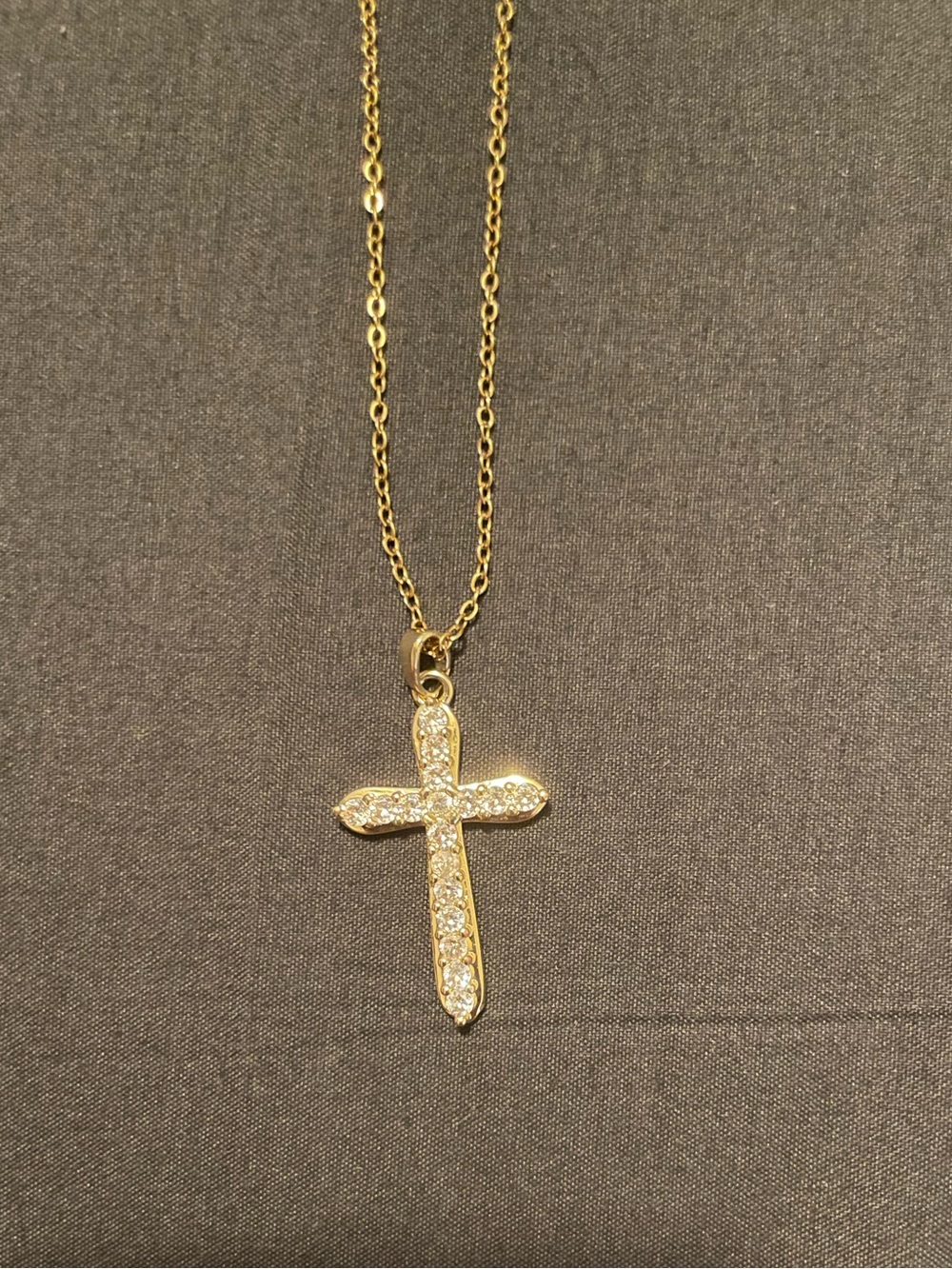 New - 14k gold plated stainless steel necklace - diamond cross